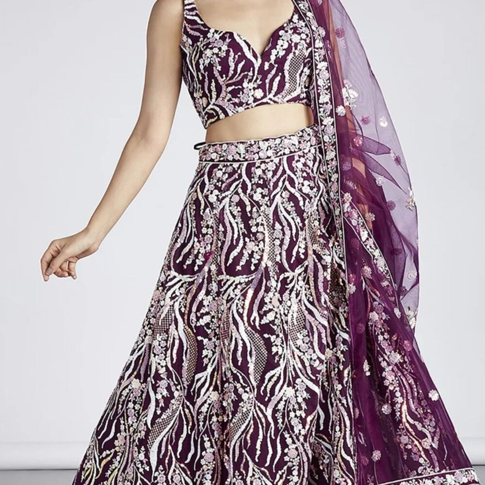 Burgundy color Lehenga choli with dupatta - Picture 3 of 3
